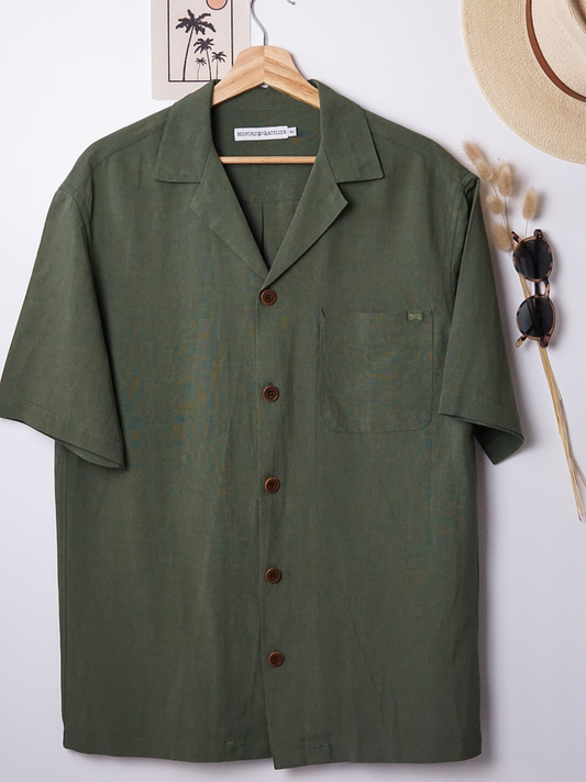 CHEMISETTE COL CUBAIN VERT ARMÉE