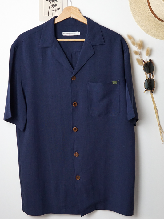 CHEMISETTE COL CUBAIN BLEU MARINE