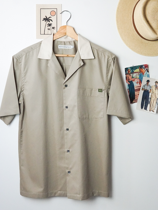 CHEMISETTE BOWLING EN POPLIN TAUPE