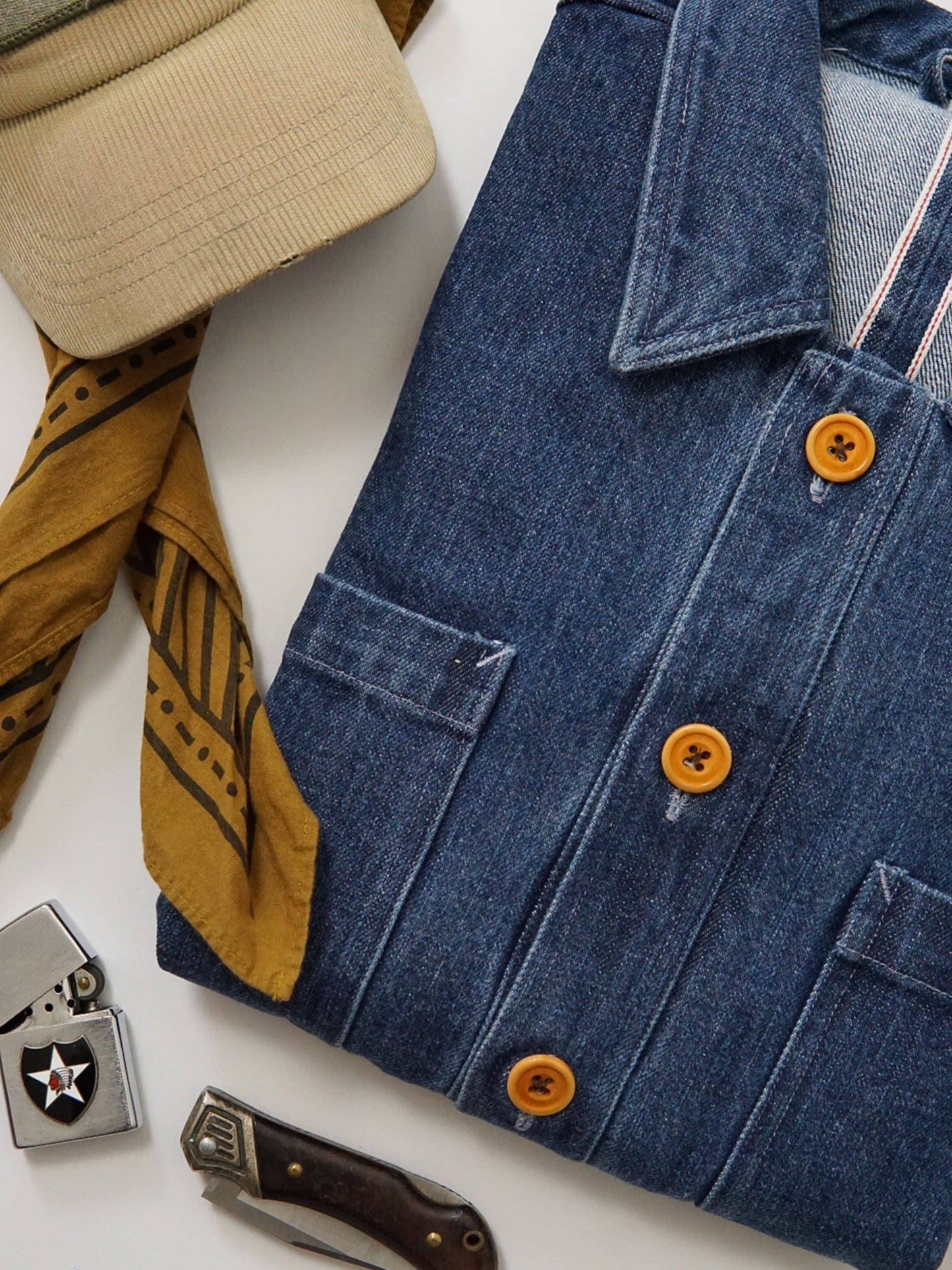 VESTE WORKER DENIM INDIGO SELVEDGE DÉLAVÉ
