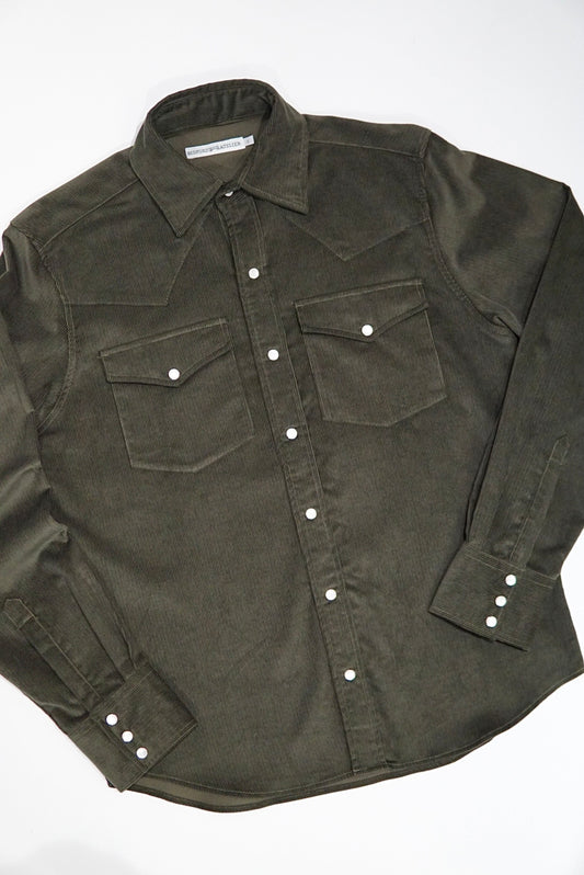 CHEMISE WESTERN - « BABY CORDUROY » VERT OLIVE