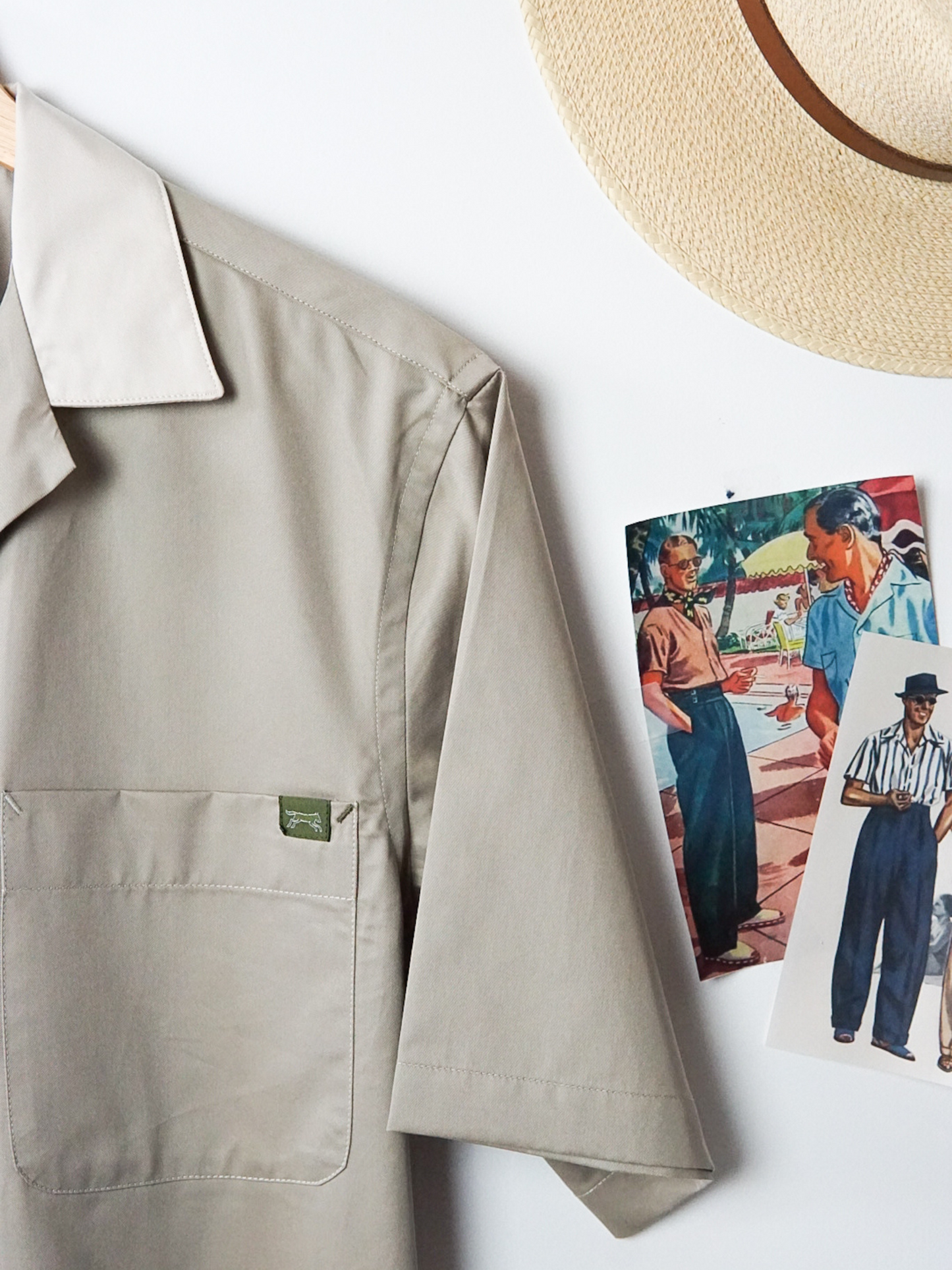 CHEMISETTE BOWLING EN POPLIN TAUPE