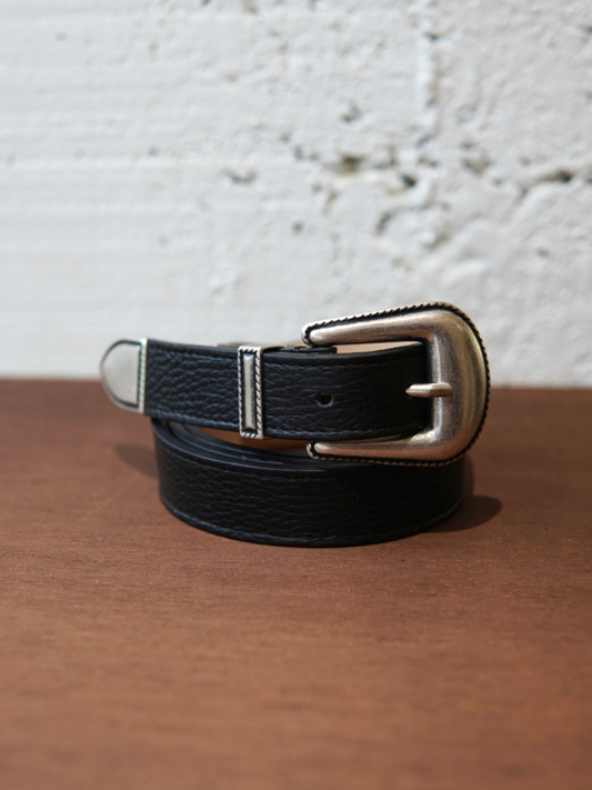 CEINTURE « WESTERN » EN CUIR GRAINÉ  NOIR