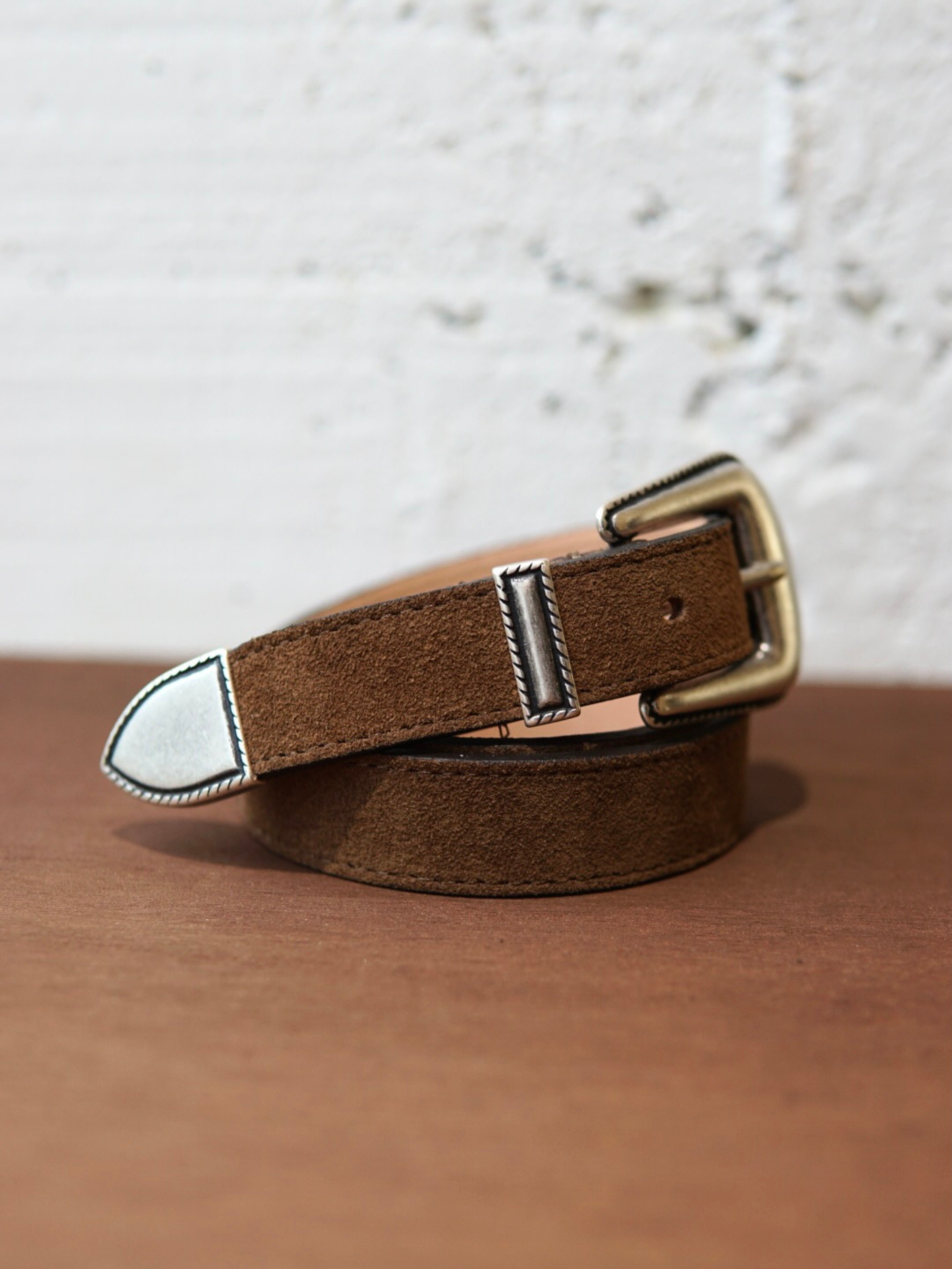 CEINTURE « WESTERN » EN CUIR SUÉDÉ  MARRON