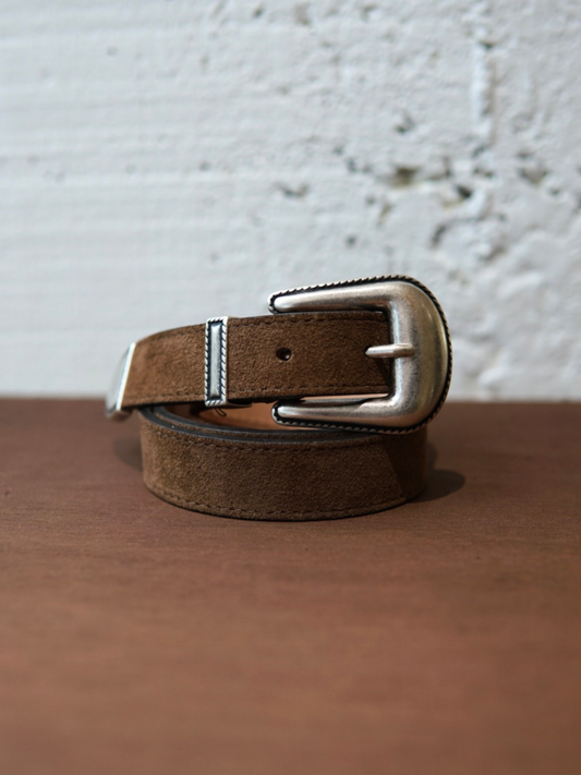 CEINTURE « WESTERN » EN CUIR SUÉDÉ  MARRON