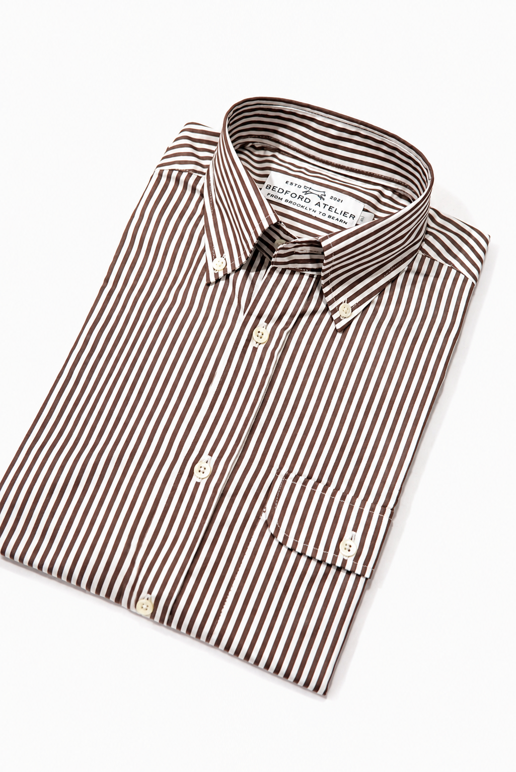 CHEMISE COL AMÉRICAIN - MARRON ET BLANCHE
